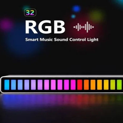 RGB smart music sound control light with colorful display on a dark background