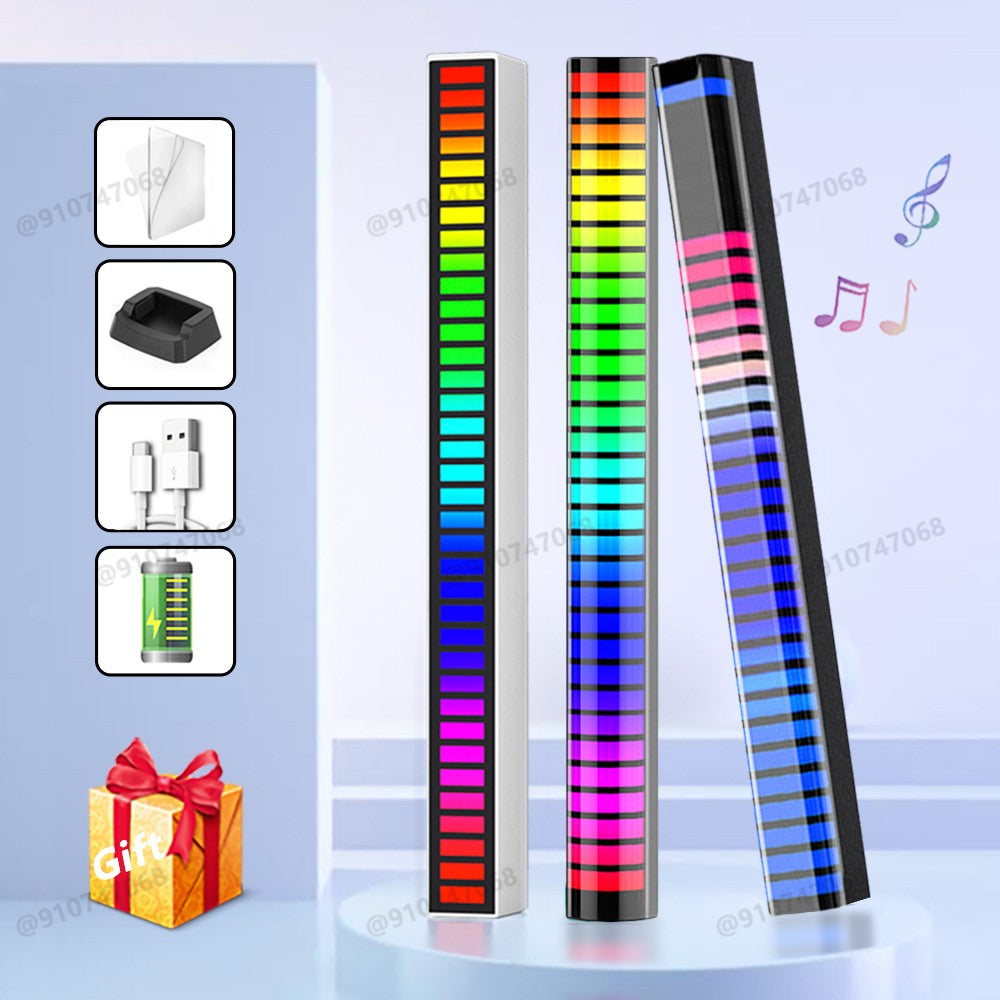 RGB smart music sound control light with colorful display on a dark background